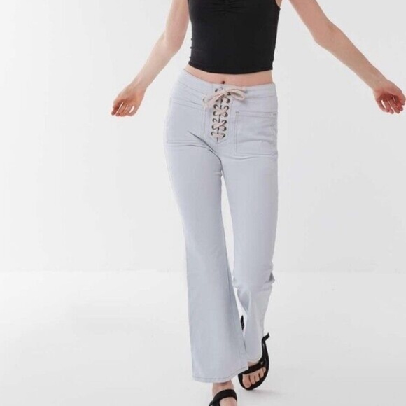 Urban Outfitters Lillie High Waisted Lace‎ Up Flare Pants Cotton Size 4 Jeans - Picture 1 of 12